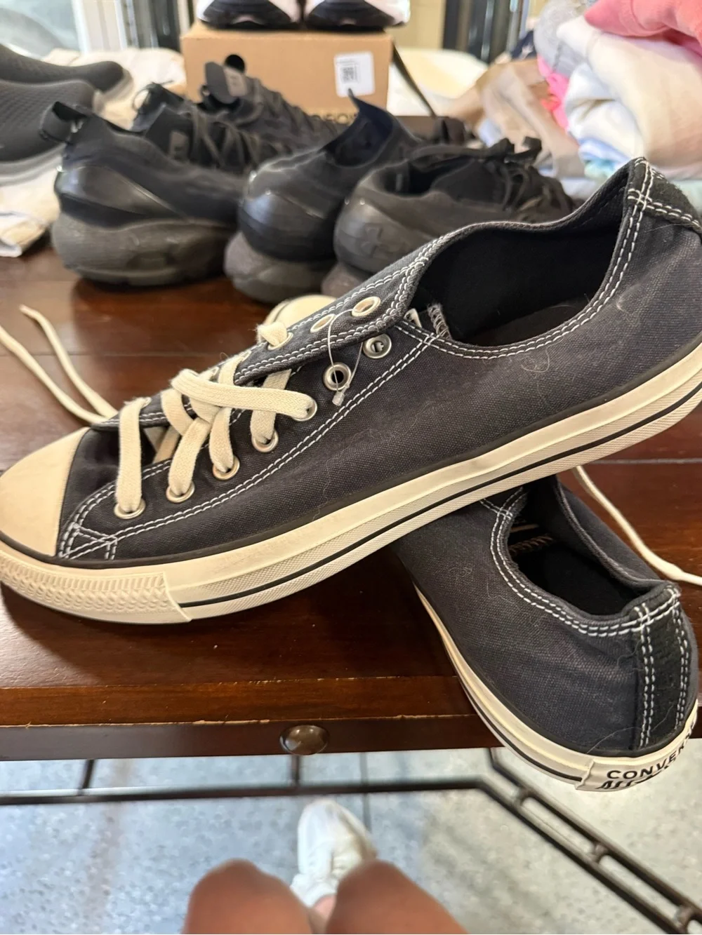Converse navy Canvas Low Top Sneakers with Cream Accents - Picture 3 of 3